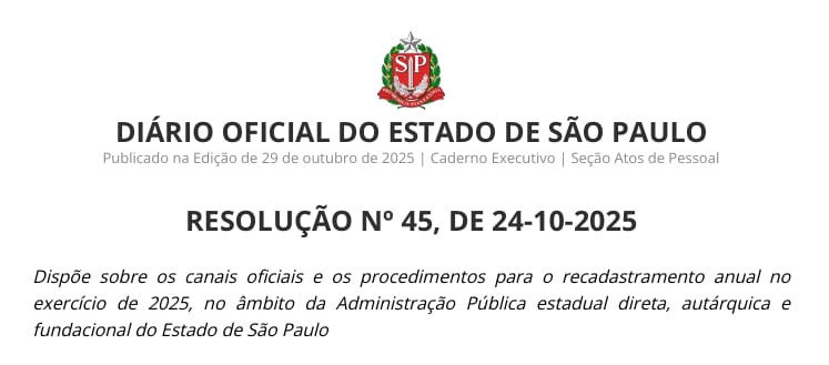 Servidores estaduais da ativa devem fazer o recadastramento anual a partir de 1/11